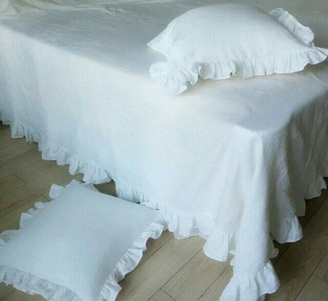 Linen Sheet Blanket With Ruffle Edge, Large Enough To Use As Bed Cover, Couch Cover - image 1