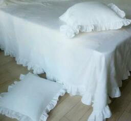 Linen Sheet Blanket With Ruffle Edge, Large Enough To Use As Bed Cover, Couch Cover