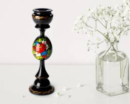 Hand Painted Wooden Candle Holder Ukrainian Petrykivka Floral Art S121 - thumbnail 1