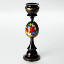 Hand Painted Wooden Candle Holder Ukrainian Petrykivka Floral Art S121 - thumbnail 3