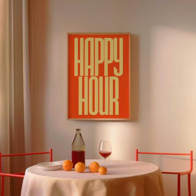Happy Hour Print - Typographic Poster Wall Art Aesthetic Trendy Kitchen Artwork Bar Drinks Decor Gift - image 1