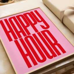 Happy Hour Print - Typographic Poster Wall Art Aesthetic Trendy Kitchen Artwork Bar Drinks Decor Gift - thumbnail 2