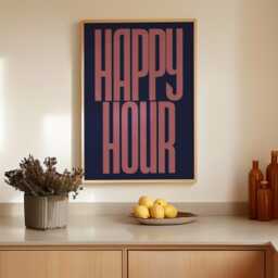 Happy Hour Print - Typographic Poster Wall Art Aesthetic Trendy Kitchen Artwork Bar Drinks Decor Gift - thumbnail 3