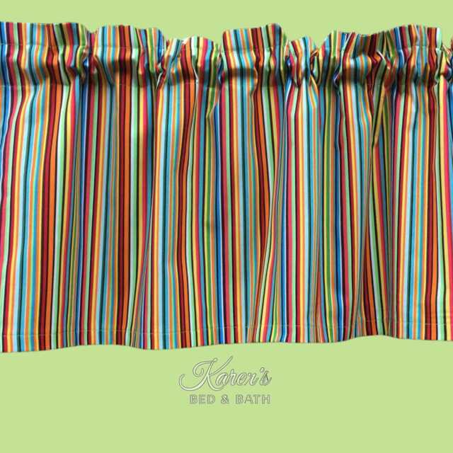 Kitchen Valance - Colorful Rainbow Bright Fiesta Stripe Farmhouse Country Curtain - image 1