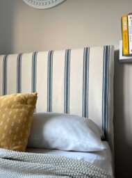 Bespoke Headboard Cover - Blue French Stripe. Custom Made To Fit Existing Headboard, See Description For Full Details - thumbnail 1
