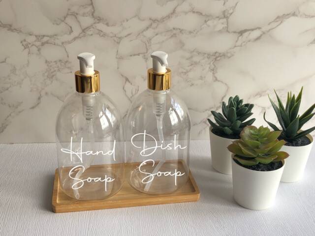 Personalised Clear Bell Soap Dispenser Bottle With White/Gold Pump 500Ml - image 1