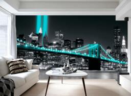 Turquoise Night City Wallpaper Mural Black & White Vinyl Wall Decor - thumbnail 1