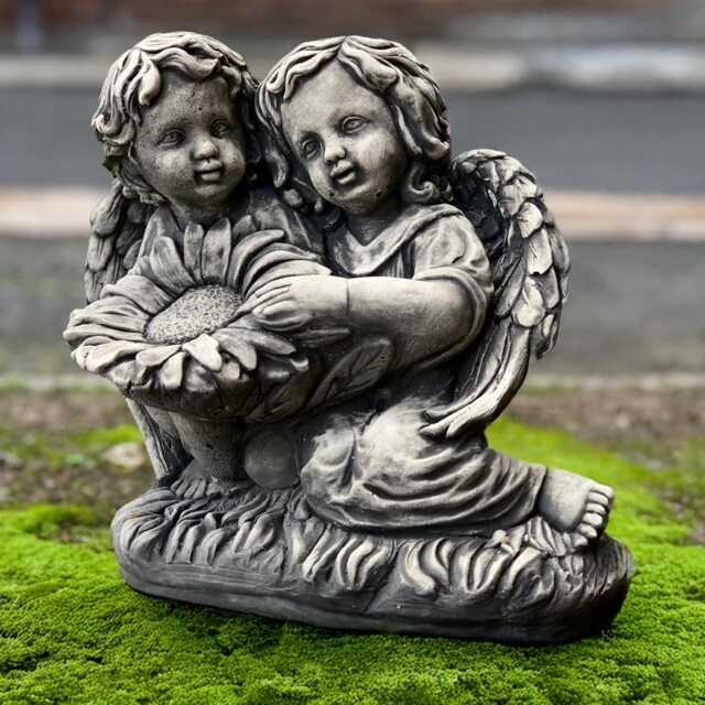 Stone Angels Figurine Concrete Pair Children Statue Outdoor With Sunflower Decoration Cement Ornament Memorial Kids Sculpture - image 1