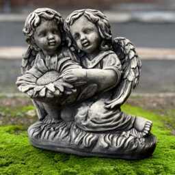 Stone Angels Figurine Concrete Pair Children Statue Outdoor With Sunflower Decoration Cement Ornament Memorial Kids Sculpture