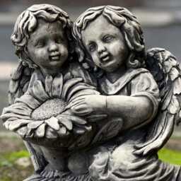 Stone Angels Figurine Concrete Pair Children Statue Outdoor With Sunflower Decoration Cement Ornament Memorial Kids Sculpture - thumbnail 2