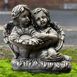 Stone Angels Figurine Concrete Pair Children Statue Outdoor With Sunflower Decoration Cement Ornament Memorial Kids Sculpture - thumbnail 3