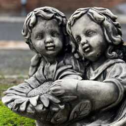Stone Angels Figurine Concrete Pair Children Statue Outdoor With Sunflower Decoration Cement Ornament Memorial Kids Sculpture - thumbnail 4