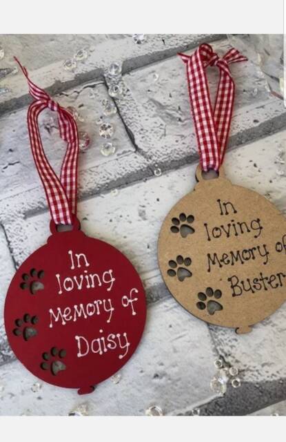 Pet Dog Cat in Loving Memory Of Personalised Christmas Tree Paw Decoration Wooden Bauble Red Memorial - image 1