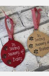Pet Dog Cat in Loving Memory Of Personalised Christmas Tree Paw Decoration Wooden Bauble Red Memorial - thumbnail 1