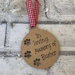 Pet Dog Cat in Loving Memory Of Personalised Christmas Tree Paw Decoration Wooden Bauble Red Memorial - thumbnail 2
