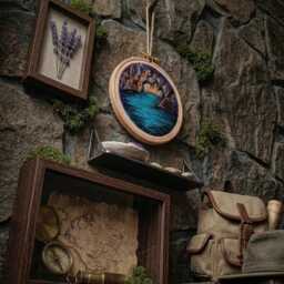 Mystical Cave Lake Embroidery Hidden Lagoon Wall Art - thumbnail 4