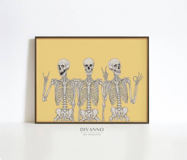 Never Better Skeletons Wall Decor, Halloween Party Print, Gothic Canvas, Modern Peace Sign Poster, Skeleton Art, Printable Gift - image 1