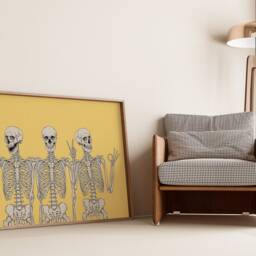 Never Better Skeletons Wall Decor, Halloween Party Print, Gothic Canvas, Modern Peace Sign Poster, Skeleton Art, Printable Gift - thumbnail 3