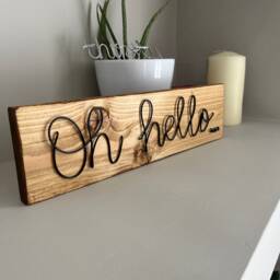 Welcome Sign Oh Hello Rustic Wooden Hallway Entrance Wall Decoration Plaque Wire Words - thumbnail 2