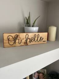 Welcome Sign Oh Hello Rustic Wooden Hallway Entrance Wall Decoration Plaque Wire Words - thumbnail 1