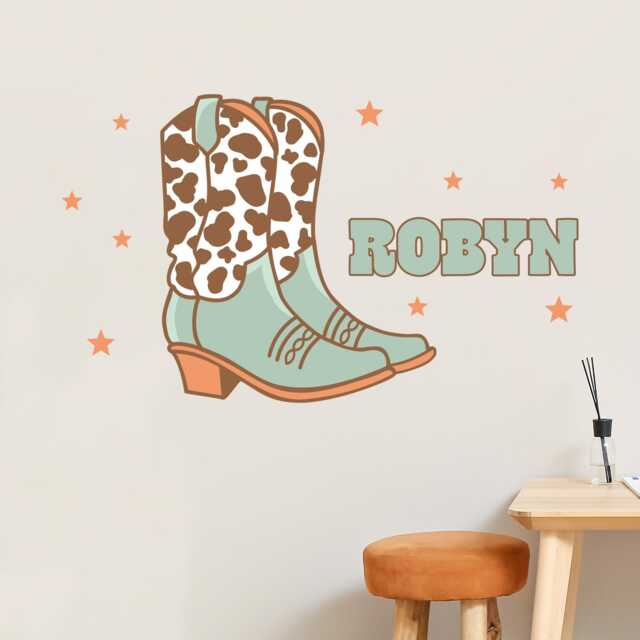 Cowgirl Wall Sticker - Blue Western Boots Personalised Art - image 1
