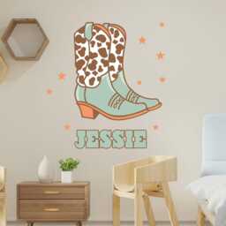Cowgirl Wall Sticker - Blue Western Boots Personalised Art - thumbnail 2