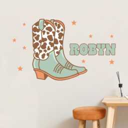 Cowgirl Wall Sticker - Blue Western Boots Personalised Art - thumbnail 1