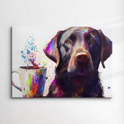 Labrador With Coffee Mug Drink Dog Pet Abstract Modern Painting Wall Art, Framed Canvas Poster Print, Home Kitchen Office Room Decor, Gifts - thumbnail 3