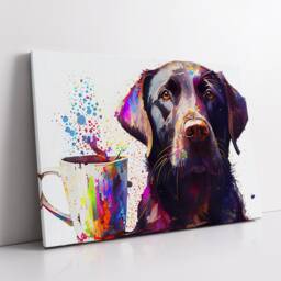 Labrador With Coffee Mug Drink Dog Pet Abstract Modern Painting Wall Art, Framed Canvas Poster Print, Home Kitchen Office Room Decor, Gifts - thumbnail 2