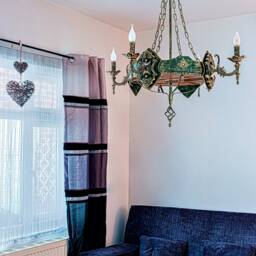 Wrought Iron & Wood Chandelier - 4 Candle Lights Lighting Handmade Metal - thumbnail 3