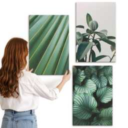 Canvas Art Set Of 3 - Aesthetic Tropical Leaves in Various Shades Green, Green Wall Canvas, Plants & Flowers Decor - thumbnail 3
