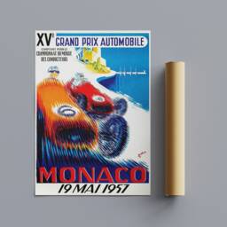 Monaco Grand Prix - 1957 - Vintage Art Wrapped Framed Canvas Rolled Photo/Poster Print - thumbnail 3