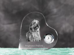 Bergamasco Shepherd - Crystal Clock in The Shape Of A Heart With Image Pure-Bred Dog - thumbnail 1