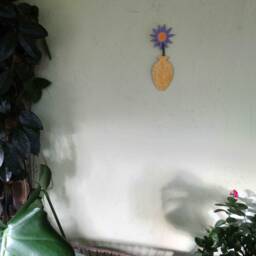 Upcycled Metal Flower Wall Art Lavender & Yellow Vase - 3x9 - thumbnail 3