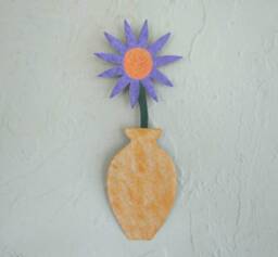 Upcycled Metal Flower Wall Art Lavender & Yellow Vase - 3x9 - thumbnail 1