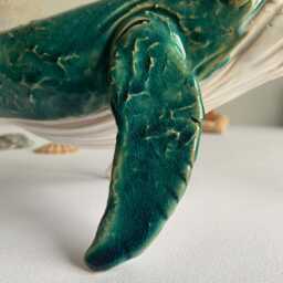 Ceramic Humpback Whale Figurine Handmade Pottery Sculpture Blue Turquoise Crackle Glaze Ocean Decor Natural Clay Art - thumbnail 3