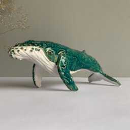 Ceramic Humpback Whale Figurine Handmade Pottery Sculpture Blue Turquoise Crackle Glaze Ocean Decor Natural Clay Art - thumbnail 2
