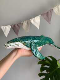 Ceramic Humpback Whale Figurine Handmade Pottery Sculpture Blue Turquoise Crackle Glaze Ocean Decor Natural Clay Art - thumbnail 1