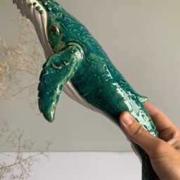 Ceramic Humpback Whale Figurine Handmade Pottery Sculpture Blue Turquoise Crackle Glaze Ocean Decor Natural Clay Art - thumbnail 4