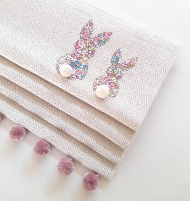 Pink Floral Bunnies Blackout Roman Blind With Pom Trim - image 1