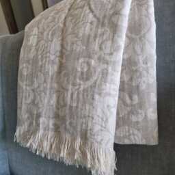 Linen Blanket, Softened Linen Damask Throw, Beach Raw Flax Pastel Blanket - thumbnail 2