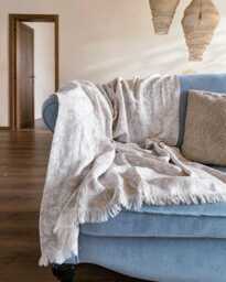 Linen Blanket, Softened Linen Damask Throw, Beach Raw Flax Pastel Blanket