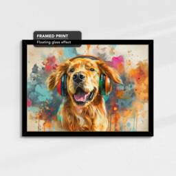 Golden Retriever Dj Headphones Painting Framed Poster Print & Canvas Wall Decor Art Home Living Room Dog Gift Idea Pet - thumbnail 2