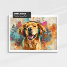 Golden Retriever Dj Headphones Painting Framed Poster Print & Canvas Wall Decor Art Home Living Room Dog Gift Idea Pet - thumbnail 3