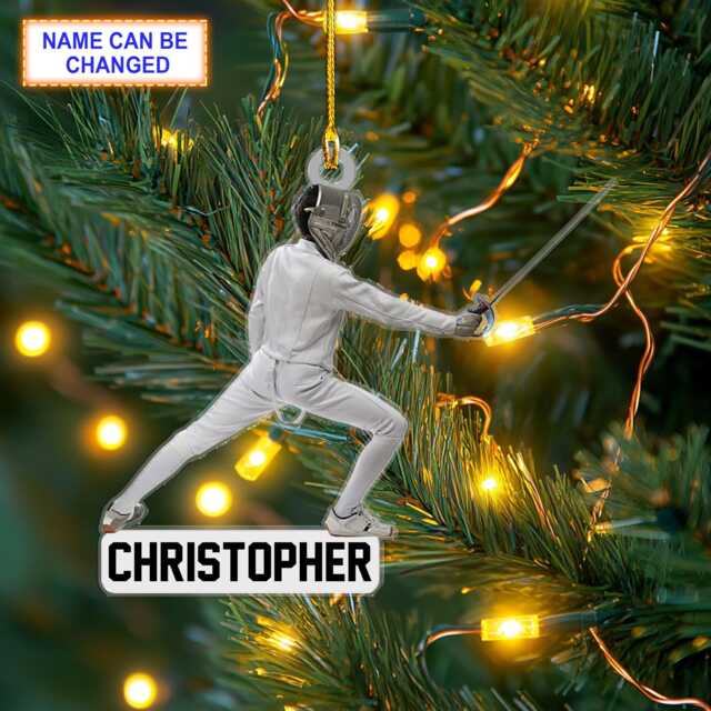 Custom Name Male Fencer Fencing Player Personalized Ornament, Christmas Tree Hanging Decor, Flat 2D Ornament - image 1