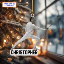 Custom Name Male Fencer Fencing Player Personalized Ornament, Christmas Tree Hanging Decor, Flat 2D Ornament - thumbnail 2