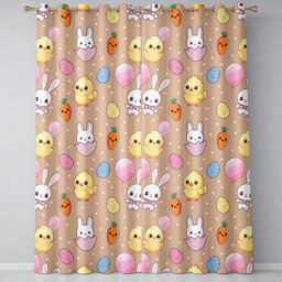 Cute Easter Bunny Chick Carrot Egg Beige Polka Dot Seamless Pattern Readymade Eyelet Ring Top Thermal 100% Blackout Curtains - thumbnail 2