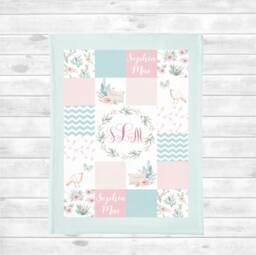 Personalized Cactus Baby Quilt Blanket. Girl Custom Quilt. Newborn Gift. Shower Swaddle - thumbnail 1