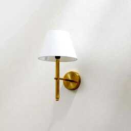 Handmade Brass Wall Sconce With Fabric Shade - Mid Century Modern Bedside Lamp - thumbnail 3