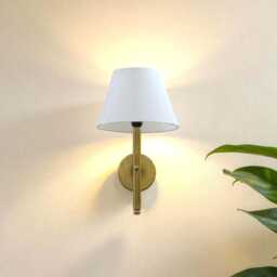 Handmade Brass Wall Sconce With Fabric Shade - Mid Century Modern Bedside Lamp - thumbnail 2
